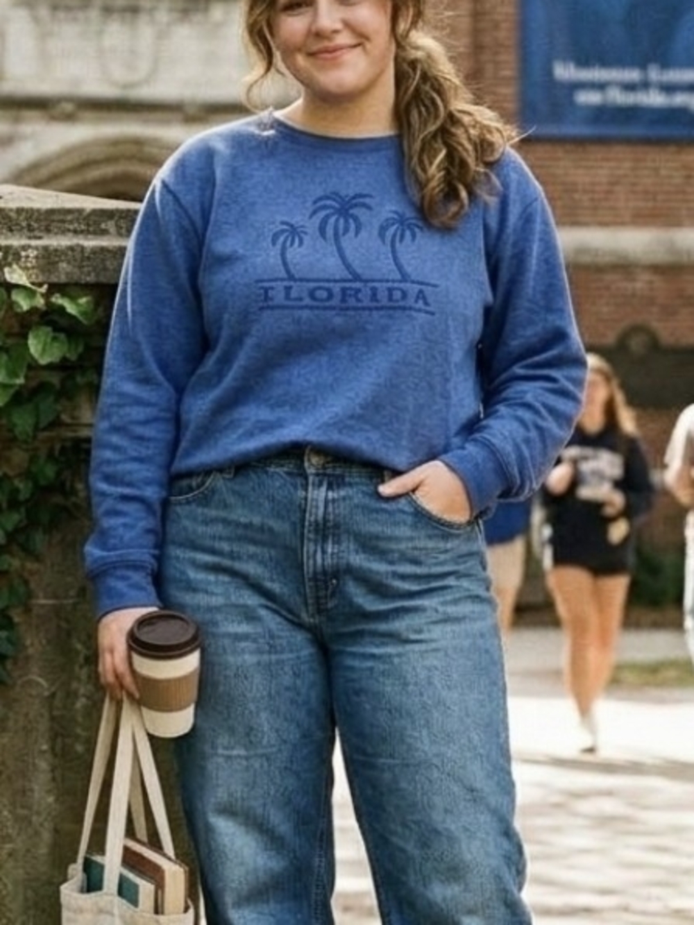 Vintage Hanes Blue Florida Palm Embroidered Crewneck Sweatshirt - Women's XL